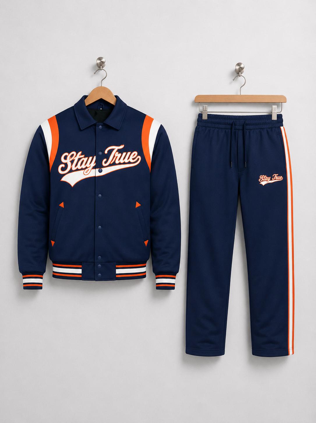 Stay True Lightweight Varsity Jacket Set- Blue/Orange