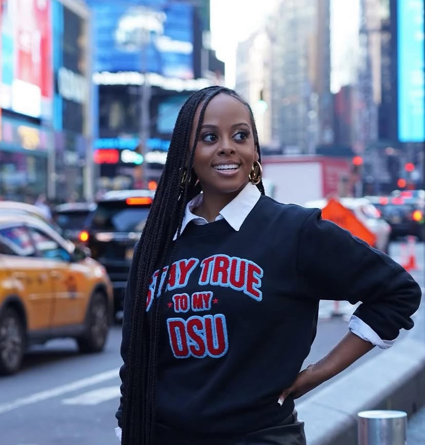 Delaware State University Stay True To My DSU Crewneck- Black(Preorder)
