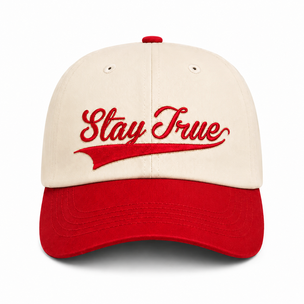 Stay True Logo Hat- Cream/Red