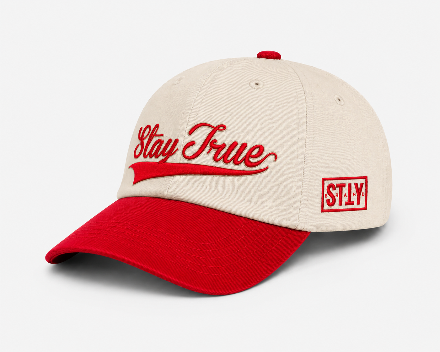 Stay True Logo Hat- Cream/Red