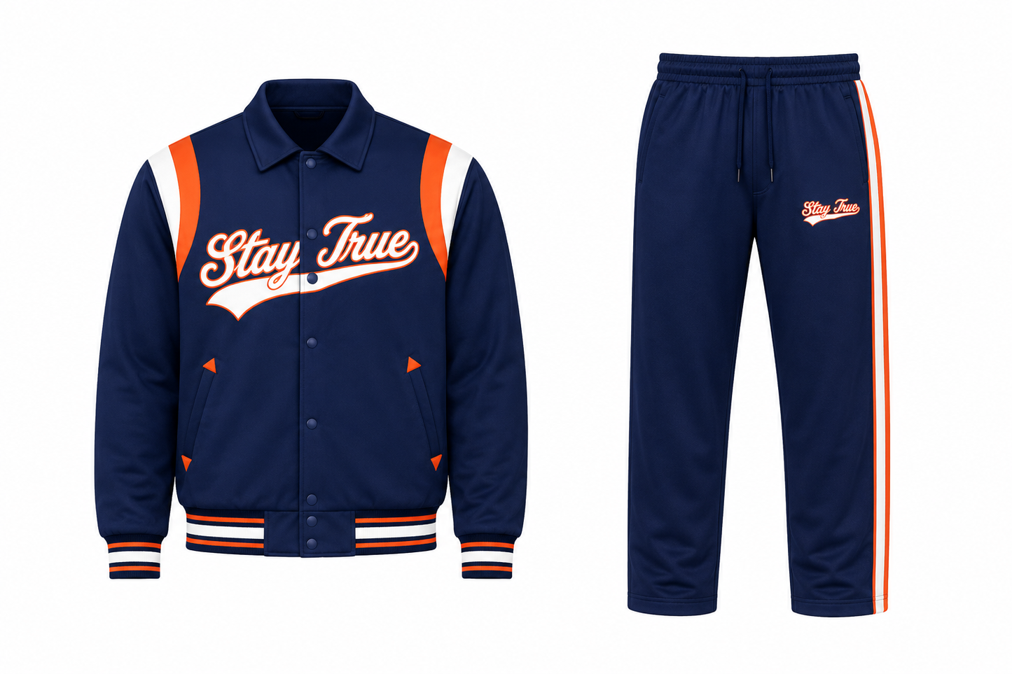Stay True Lightweight Varsity Jacket Set- Blue/Orange