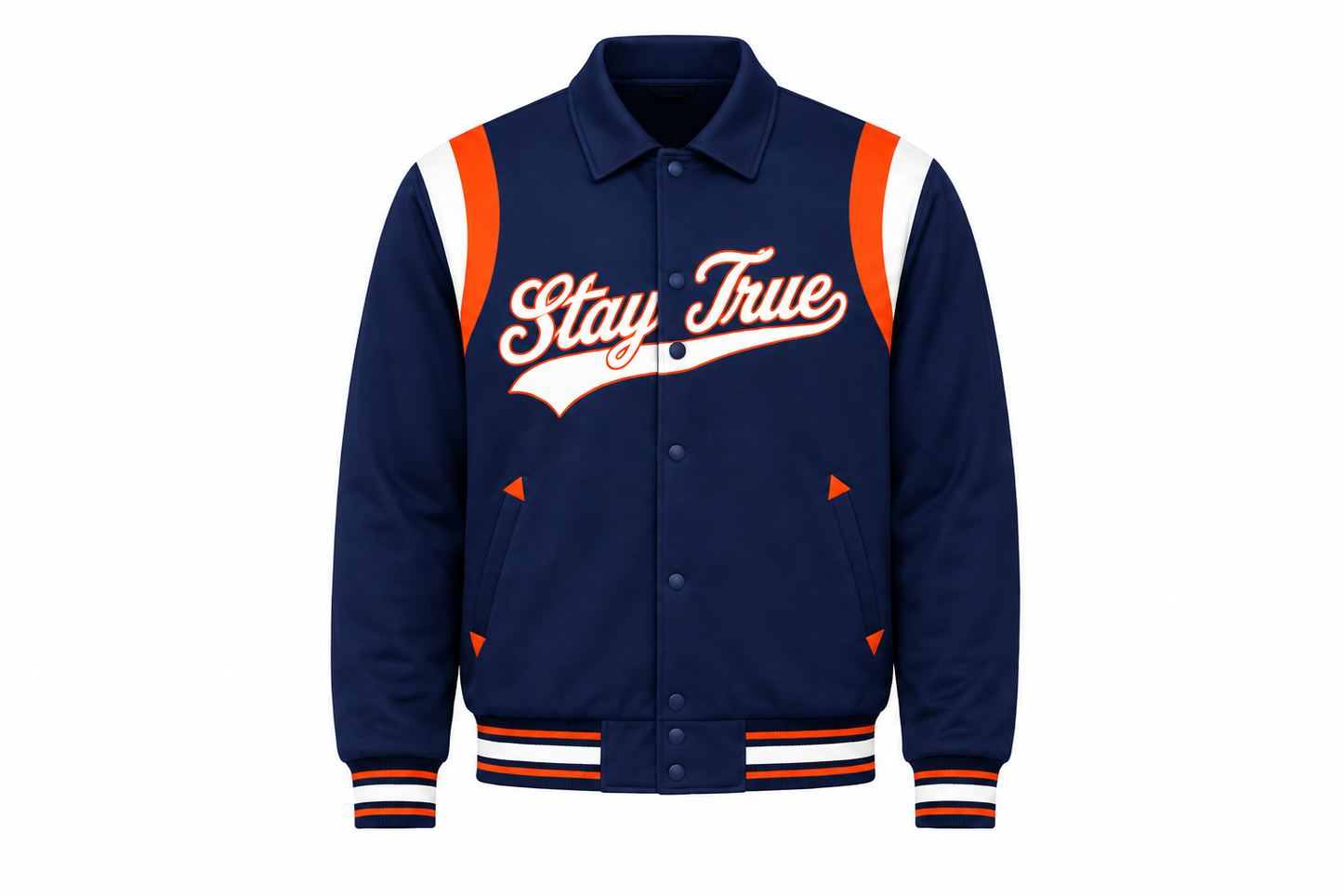Stay True Lightweight Varsity Jacket- Blue/Orange