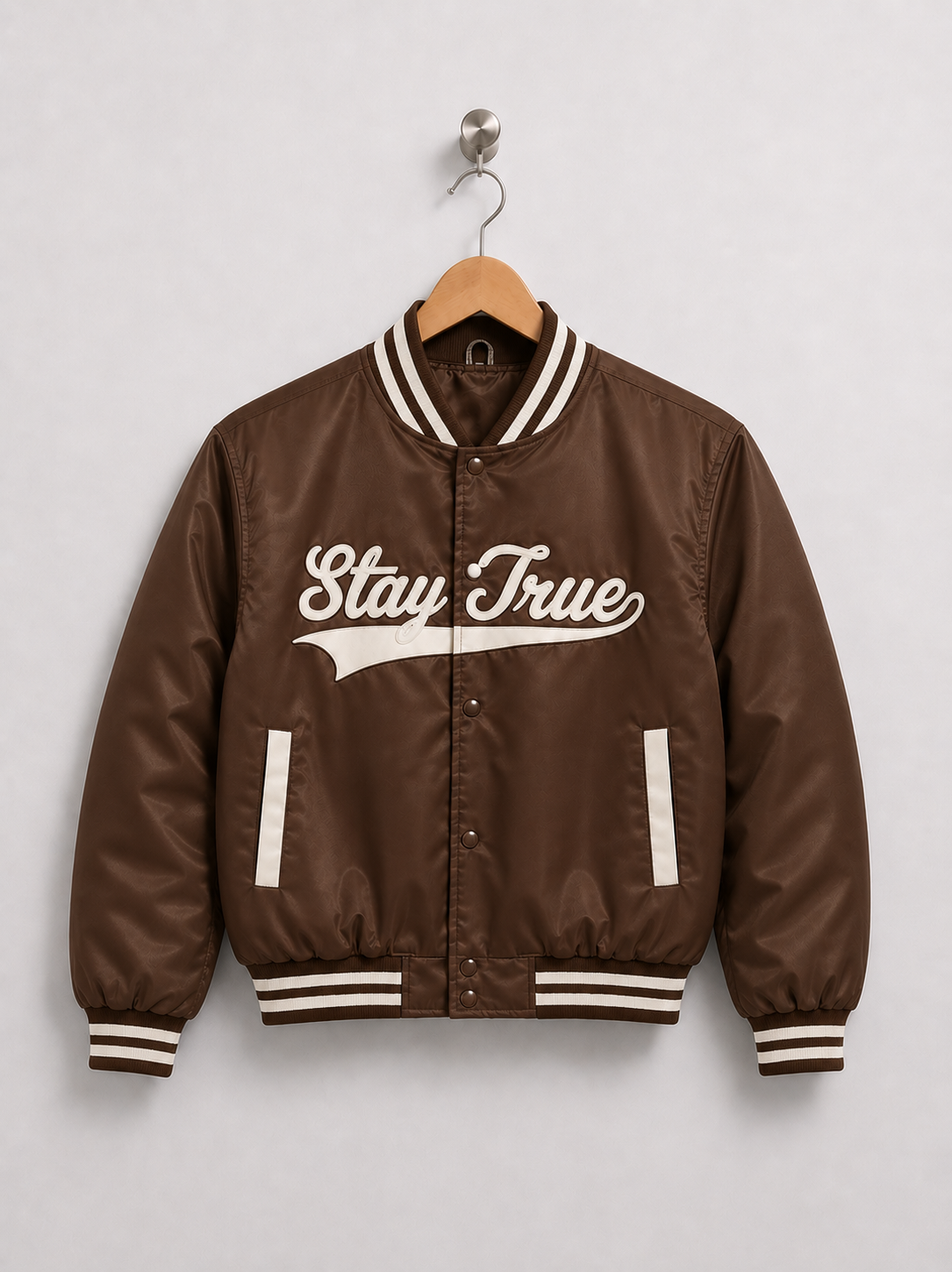 Stay True Bomber Jacket (Delaware State University) - Brown/Cream(Preorder)