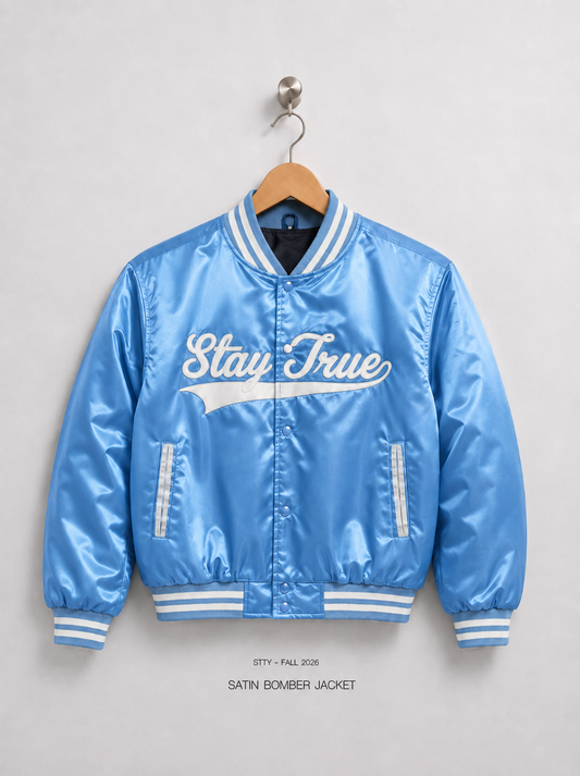 Stay True Bomber Jacket- Columbia Blue/White (Preorder)