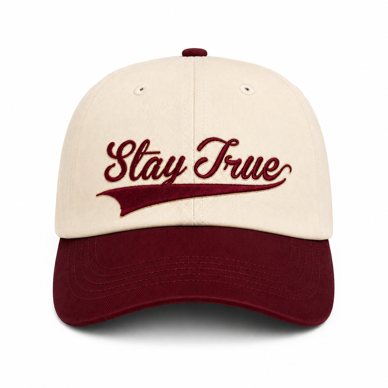 Stay True Logo Hat- Cream/Maroon