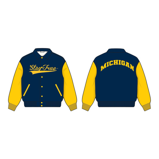 Stay True x Michigan Varsity Jacket- Blue/Yellow(Preorder)