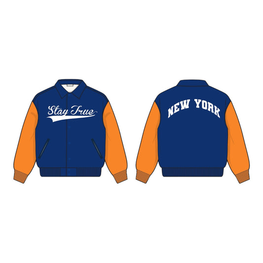 Stay True x New York Varsity Jacket- Blue/Orange (Preorder)