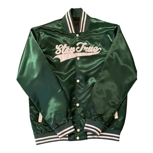 Stay True Bomber Jacket- Forest Green/White (Preorder)