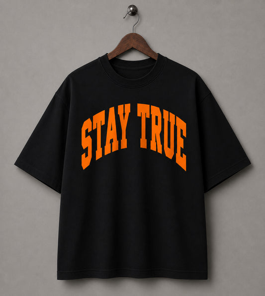 Stay True Varsity Tee- Black/Orange