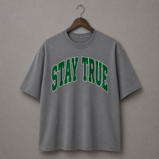 Stay True Varsity Tee- Shadow Grey