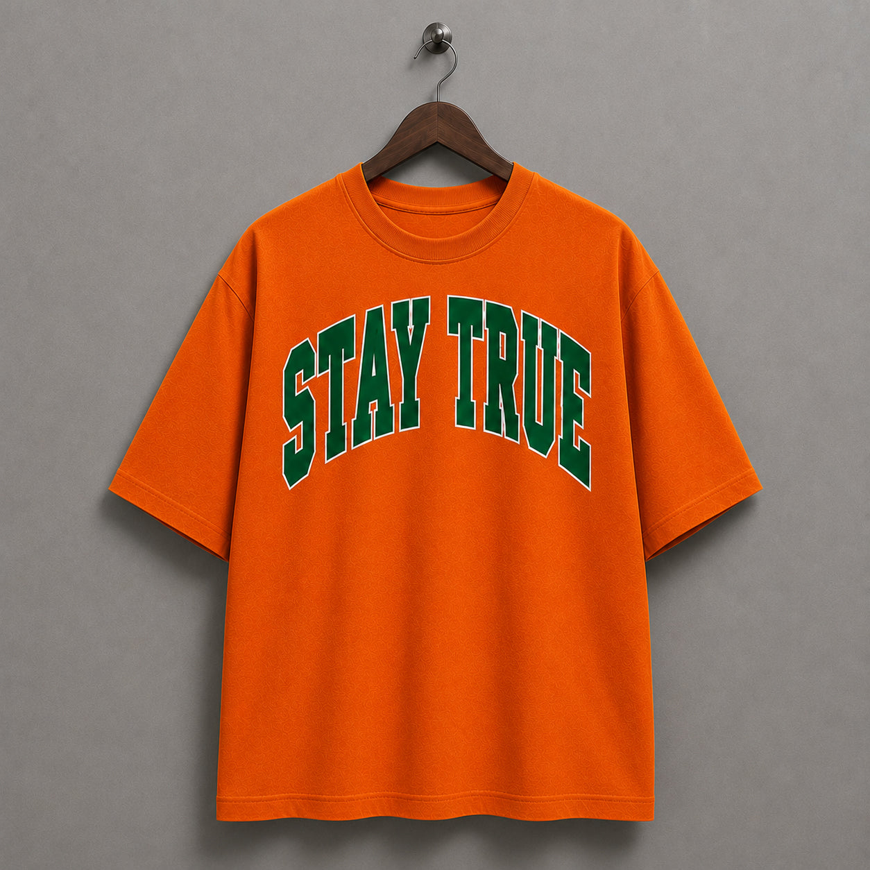 Stay True Varsity Tee- Orange/Green