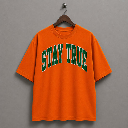 Stay True Varsity Tee- Orange/Green
