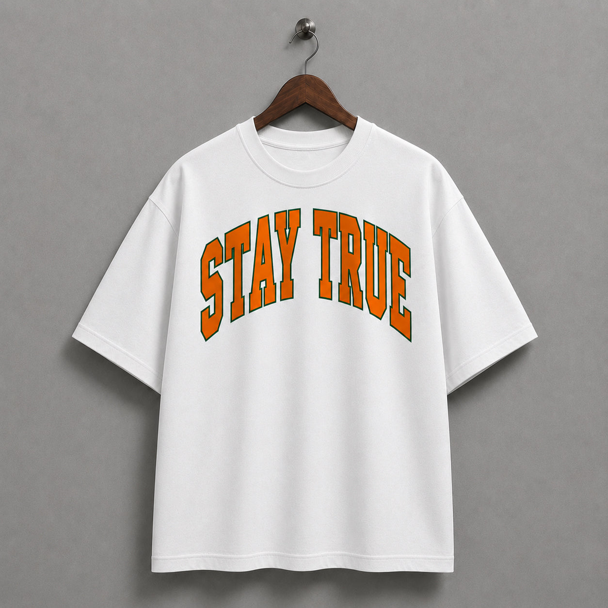 Stay True Varsity Tee- White/Orange